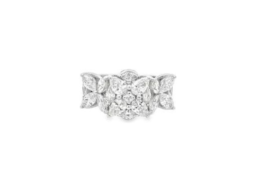 18K White Gold Ring with Pear, Marquise, and Natural Round Diamonds
